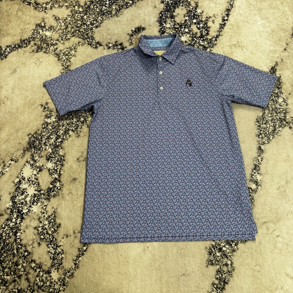 Donald Ross Men's Golf Polo Size S Blue Pink Floral Print Performance Shirt